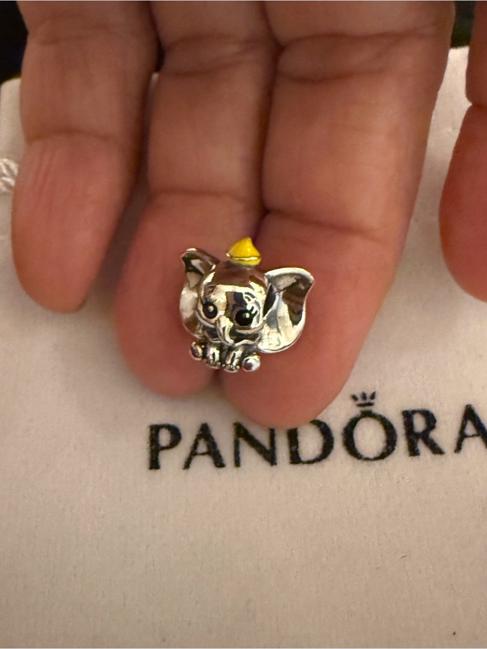 Pandora Silver Elephant Charm with Yellow Enamel Hat